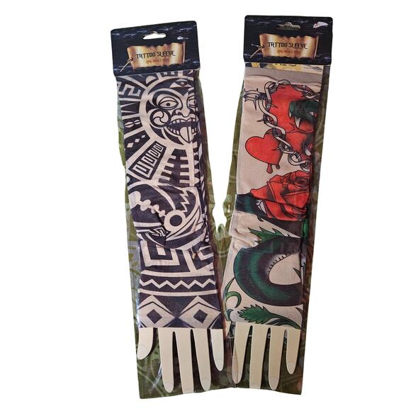 Lot of 9 Temporary Tattoos - 4 Sleeves, 1 Glove, 3 Face Blood Stitches Halloween - Picture 3 of 6